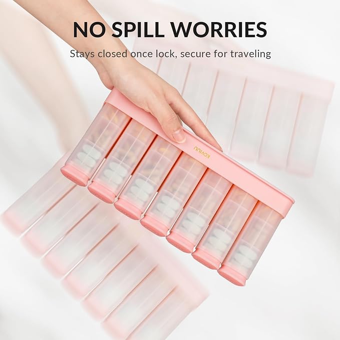KOVIUU Weekly Pill Organizer 3X a Day, Large Daily 7-Day Pill Box, Pink | Detachable Pill Case with 3 Compartments | Travel Pill Container Holder for Vitamins, Supplements, Medications | BPA-Free