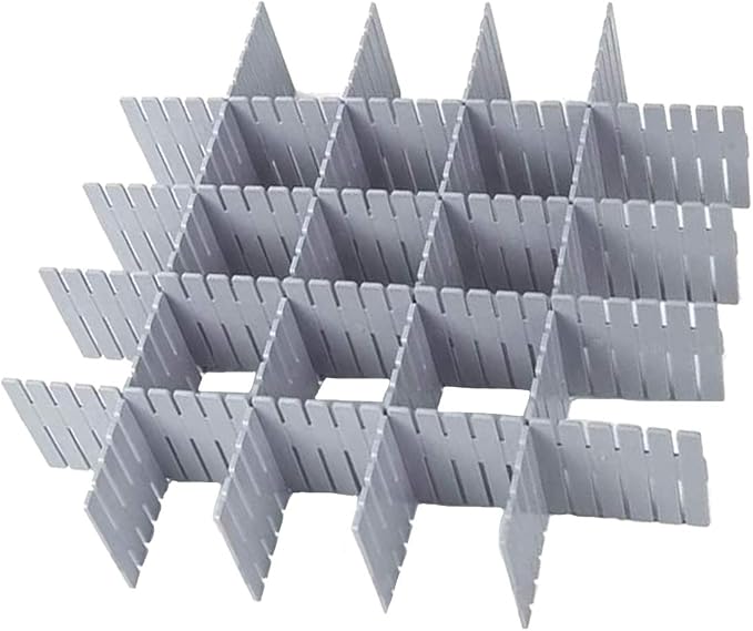 Onerbuy 8pcs Adjustable Grid Drawer Dividers DIY Plastic Closet Separator Tidy Organizer Container for Underwear Socks Belt Office Supplies(Grey)
