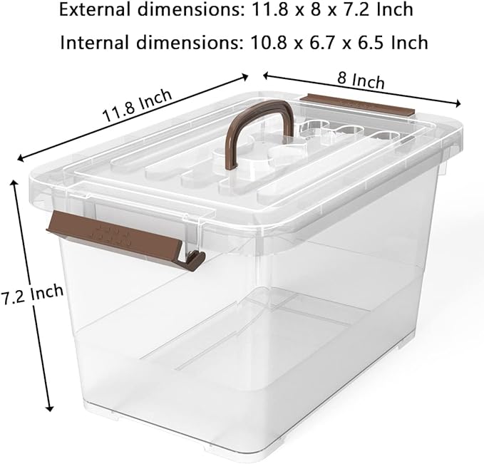 WYT 18-Pack Clear 7 Quart Storage Latch Box/Bins, Plastic Stackable Latching Box with Brown Handle and Lid, Multi-Purpose, 7 Litre