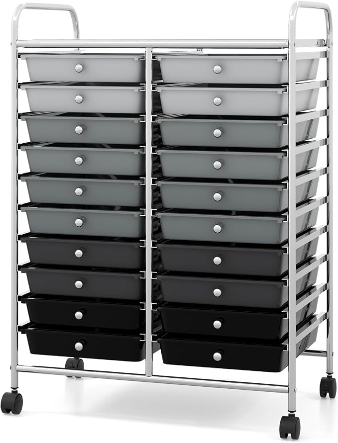 20 Drawer Rolling Storage Cart, Art Cart Organizer with Wheels for Makeup, Tool, Paper, Multipurpose Craft Storage Cart with Drawers for Office, Home, Classroom, School (Gradient Grey)
