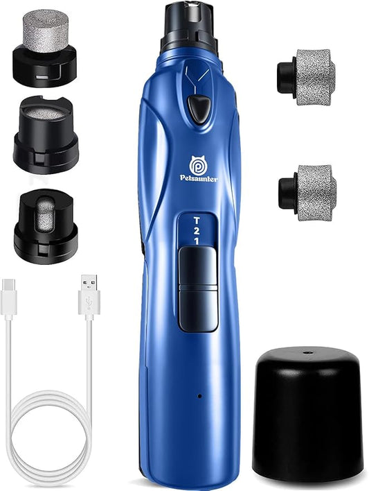 Petsaunter Dog Nail Grinder, 3 Grinding Heads, 2-Speed, LED Light, Touch-Switch, TypeC, Quiet, Low-Vibration, Dog Nail Trimmers for Large,Medium,Small Dogs & Cats with Hard/Thick Nails (U-Dark Blue)