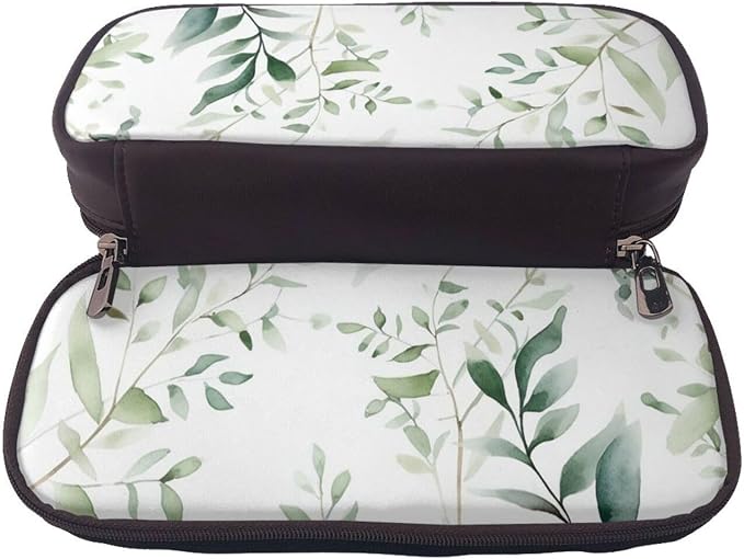 Leather Pen Case with Zipper - Aesthetic Pen Holder White Natural Greenery Twig Pencil Case for Women & Men - Handcrafted Pencil Bag Multi-Functional Travel Cosmetic Case for Work Office Tool Pouch