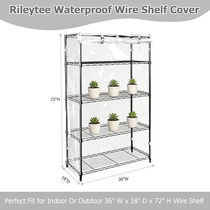 Rileytee Clear Wire Shelf Cover,Durable Dustproof Waterproof PVC Shelf Covers for Wire Shelving,Outdoor Storage Rack Cover for Wire Rack with Zipper,Clear,36"W x 18"D x 72"H