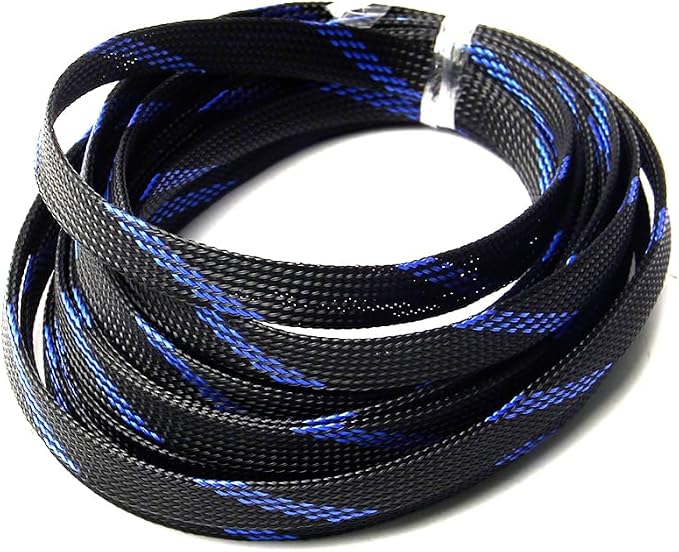 Jutagoss PET Expandable Braided Cable Sleeve, 16.4ft - 1/2 inch Black Blue Cable Management Sleeve, Wire Loom Tube Cord Protector for USB Cable, Power Cord, Audio Video and More, 1Pc