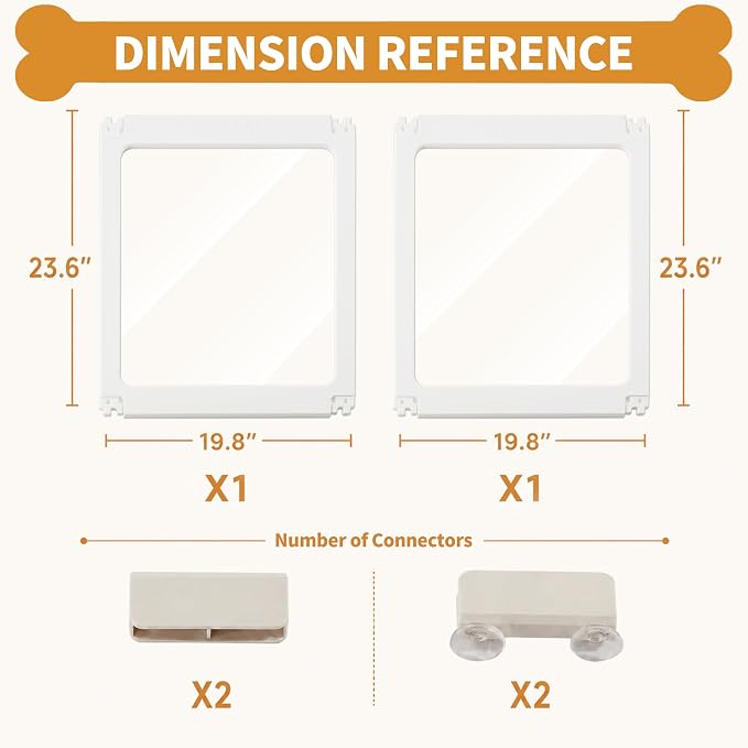 2PCS Panels Only for Zendova Acrylic Dog Playpen Indoor | DIY Kit Expansion for Puppy Playpens, Easy Assembly & Clean Design, Includes 24" 2 White Panels & 4 Khaki Buckles