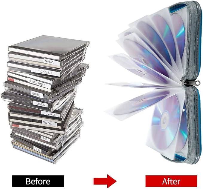 CD Case, 40 Capacity CD DVD Case Wallet Holder Portable Disc VCD Heavy Duty Binder Storage Organizer (Sky Blue)