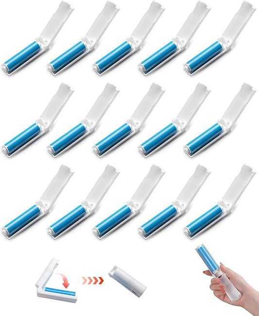 Mini Reusable Lint Roller, 15PCS Portable Washable Foldable Lint Remover Brush with Sticky Gel, Easy to Clean for Clothes and Pet Hair