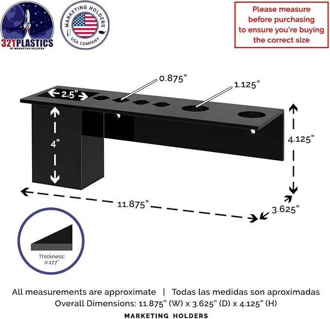 Black Acrylic Brush Organizer Hanging Display 6 Holes with Brush Box and 2 Brush Holes Wall Mount Rack with Hanging Hardware for Professional Dog Groomers Stylists and Barbers by Marketing Holders