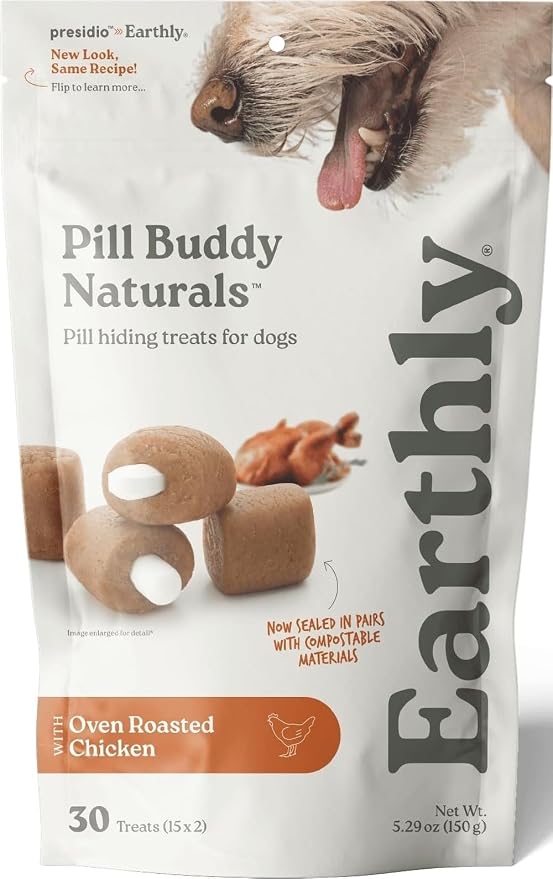 Presidio Earthly Pill Buddy Naturals - Chicken Recipe Pill Hiding Treats for Dogs - Make A Perfect Pill Concealing Pocket Or Pouch - 30 Servings