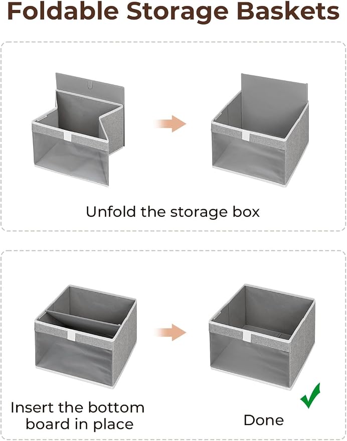 StorageWorks Large Closet Storage Bins, Fabric Storage Basket, Gray, 3-Pack | Mesh Front Window, Soft Leather Handles, Collapsible, Flip to Show/Hide, Closet Organizers Bins for Shelf, Bedroom, Bathroom