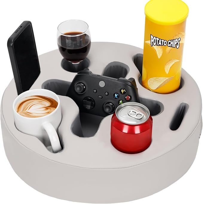 INNO STAGE Couch Cup Holder Pillow | Sofa Caddy Buddy Cupholder Organizer, for Bed Rv Tv Car Man Cave Remote Snacks Drink, Gift for Couch Potato, PU Grey