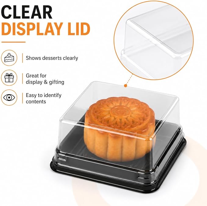 DOITOOL 100 Pcs 3 Inch Mini Cake Containers Plastic Square | Individual cupcake containers with lids, mini cake boxes for muffin mooncake, macarons, dessert, wedding birthday supplies