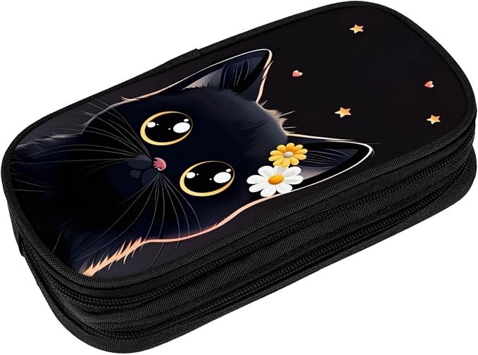 Adorable Cat Pencil Pouch, Oxford Cloth Pen Case With Double Zipper Compartments, Portable Stationery Organizer For Office Supplies, Travel Accessories Makeup Items