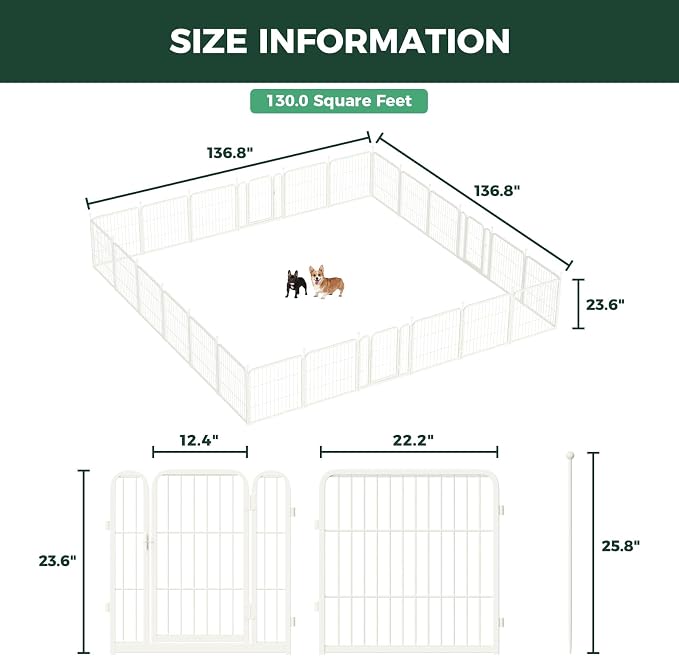 FXW Rollick Dog Playpen, Indoor, Yard & RV Camping, 24" H, 24 Panels | Easy setup, Heavy-duty, DIY layouts, Walk-through gate, for Puppies & Small Dogs, Patented