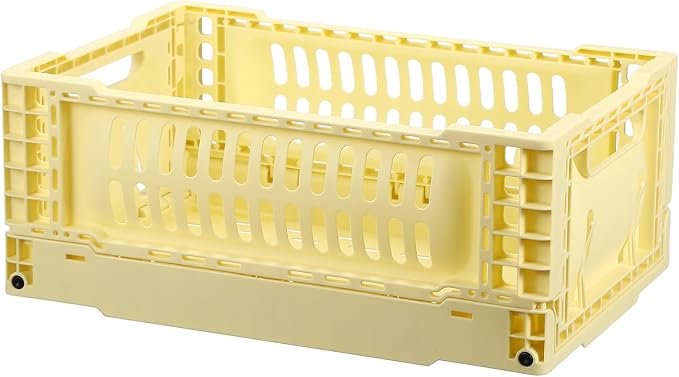 uxcell Collapsible Crates, 11.7x7.8x4.7 Stackable Plastic Storage Baskets with Handle Small Storage Containers for Bedroom Office Classroom Bathroom Desktop Organizer Decor, Yellow