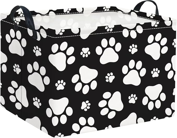 Rectangular Baby Kids Storage Basket for Home Kitchen Girls Cute Toy Storage Bin Organizer Shelf Book Room Decor(Black Paw)