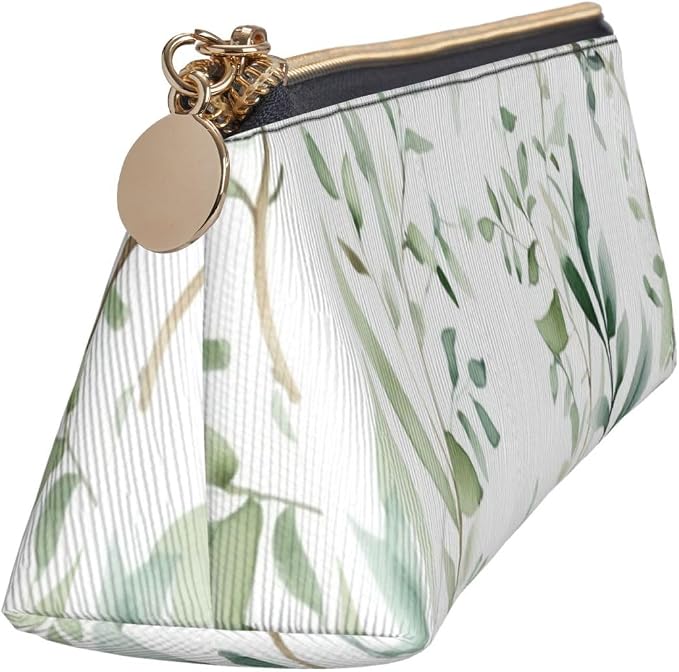 Leather Pen Case with Zipper - Aesthetic Pen Holder White Natural Greenery Twig Pencil Case for Women & Men - Handcrafted Pencil Bag Multi-Functional Travel Cosmetic Case for Work Office Tool Pouch