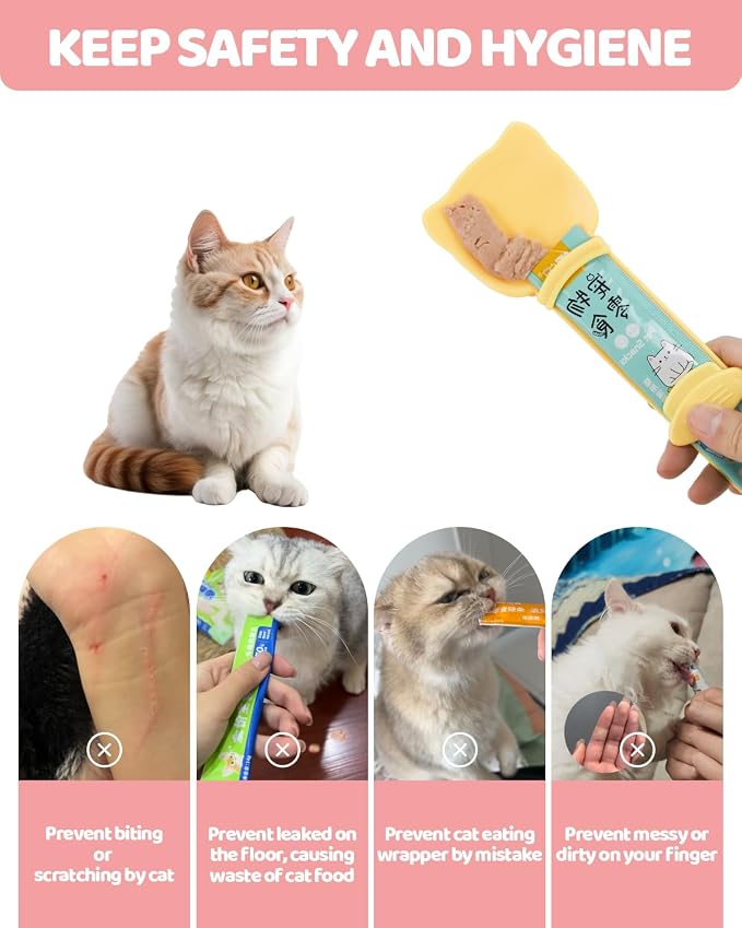 5 PCS Cat Food Can Covers Lids Set, Silicone Pet Food Can Lids with Multi-Function Cat Food Spoon and Opener, Cat Bar Squeezer, Stainless Steel Wet Food Spoon for Cats and Dogs (Pink) (Orange)