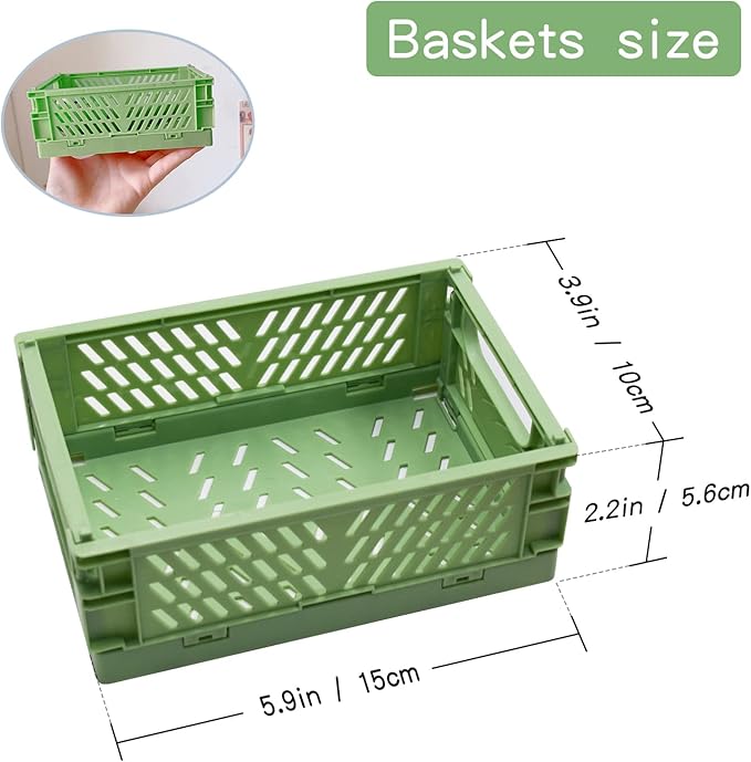 4 Pack Mini Foldable Plastic Small Baskets for Organizing and Storage, Collapsible Storage Crate for Home Bedroom Office Classroom Drawer Organizers (5.9x3.9x2.2in) Mini Size