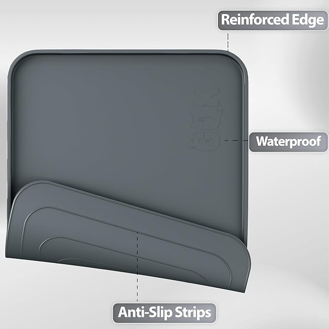 Silicone Dog Food Mat, Waterproof Anti-Slip Pet Feeding Mat with Warped Resistant Raised Edge,Spill-Proof Lip Floor Protection,Dishwasher-Safe Pet Placemat for Dogs & Cats(M 20" x 14" Gray)