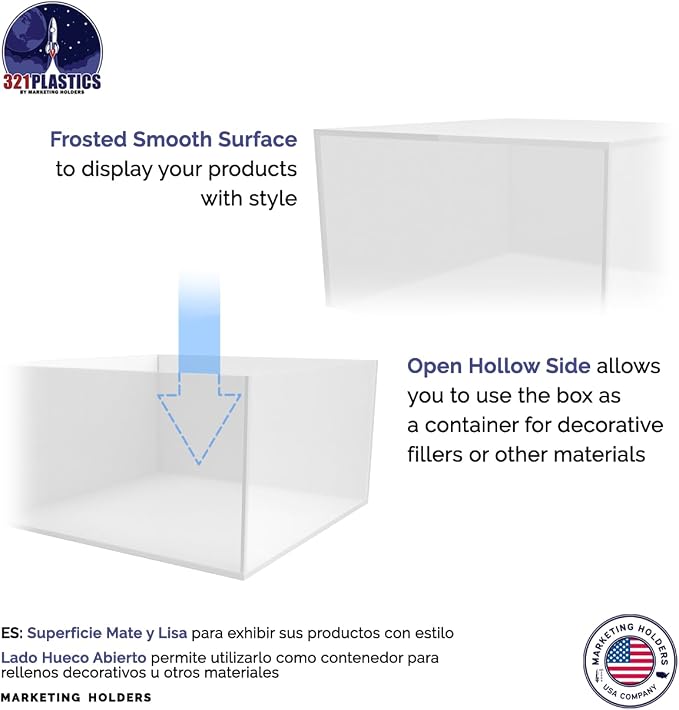 Frosted Acrylic Display Box Counter Retail Merchandise Storage Bin No Lid with Open Bottom 7" x 7" x 4" Flippable Cubby for Tradeshows and Expos by Marketing Holders