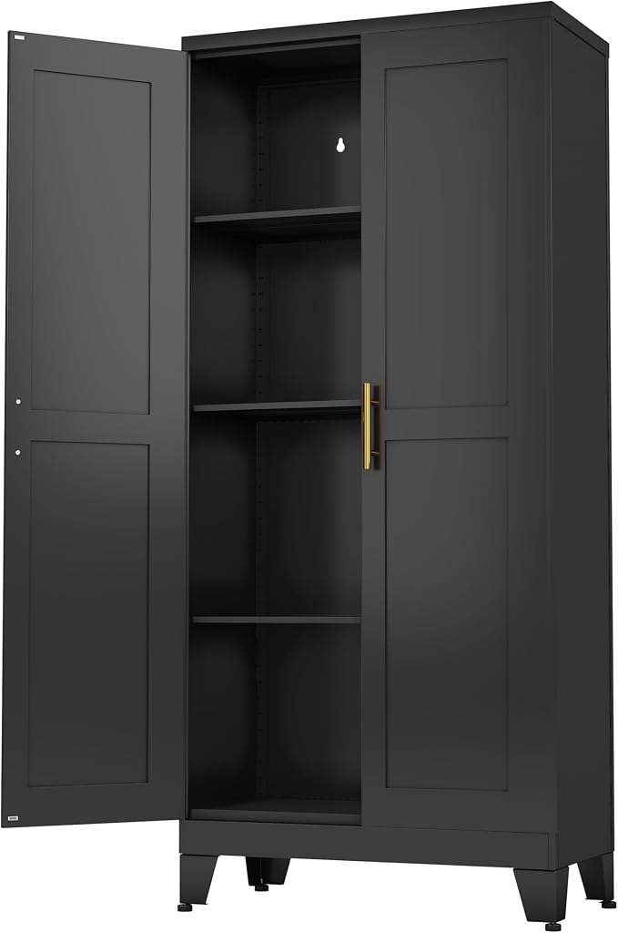 Ckzbx 61" H Metal Locker Cabinets with Doors and Adjustable Shelves (White) | Storage Solution