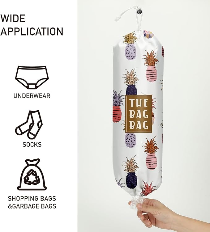 Plastic Bag Holder,Reusable And Washable Country Style Grocery Bag organizer,For Home Kitchen Travelling Camping Decor, use 1 Pack,Pineapple Pattern