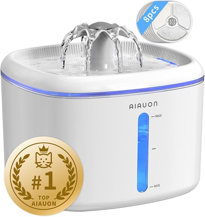 Cat Water Fountain,84oz/2.5L Pet Cat Fountain – Ultra Quiet Upgraded Automatic Pet Water Dispenser with 8 Replaceable Filters, Indoor Cat & Dog Drinking Bowl