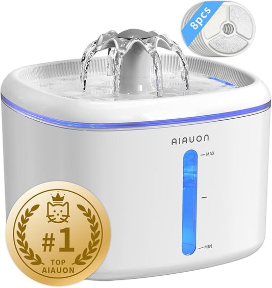Cat Water Fountain,84oz/2.5L Pet Cat Fountain – Ultra Quiet Upgraded Automatic Pet Water Dispenser with 8 Replaceable Filters, Indoor Cat & Dog Drinking Bowl