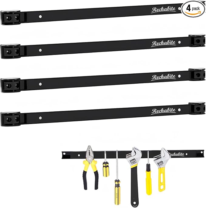4 Pieces 18" Magnetic Tool Holder Strip, Black Magnet Bar, Metal Tool Organizer Rack for Garage Organization, Easy To Install in Workshop, Mounting Screws Included