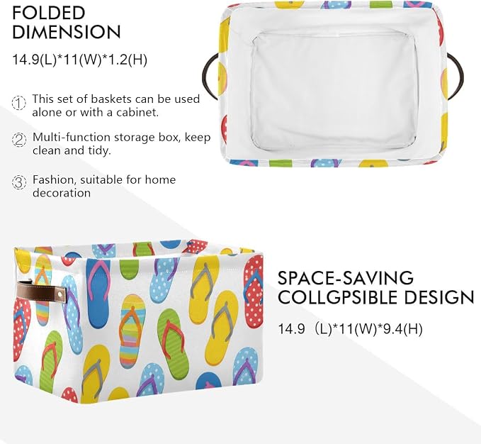 susiyo Large Foldable Storage Bin Summer Flip-Flops Fabric Storage Baskets Collapsible Decorative Baskets Organizing Basket Bin with PU Handles for Shelves Home Closet Bedroom Living Room-1Pack