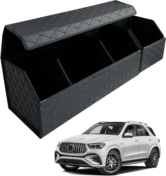 Car Trunk Organizer for For Benz AMG GLE - Custom Fit，Large Space Outdoor Trunk Organizer with Leather,Hook and Loop Fastener,4-Layer Cover,For Benz AMG GLE 53 2021-2025