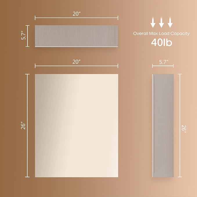 26x20 inch Bathroom Wall Cabinet, Saver Storage Cabinet, Medicine Cabinet with 1 Door and Adjustable Shelves, Grey（Assembly Required）