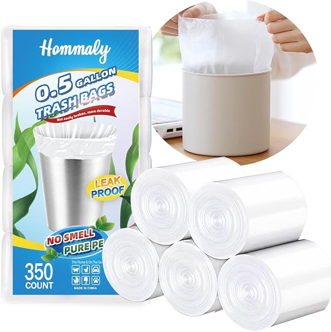 0.5 Gallon 350 pcs Mini Clear Trash Bags, Tiny Strong Garbage Bags,Small Plastic Bags for Desktop Trash Bin, Tiny Bathroom Trash Can Bin Liners,Mini Bags for Waste Basket Liner,Fit 2 Liters-Clear