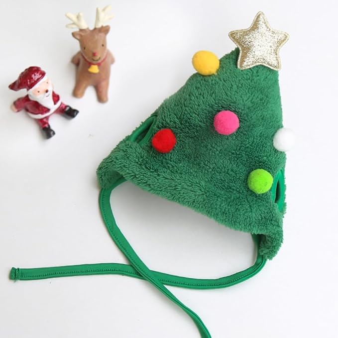 Christmas Tree Headwear Hat for Pet, Decorations Star Pompoms Christmas Cat Dog Headwear Photo Props (Small)
