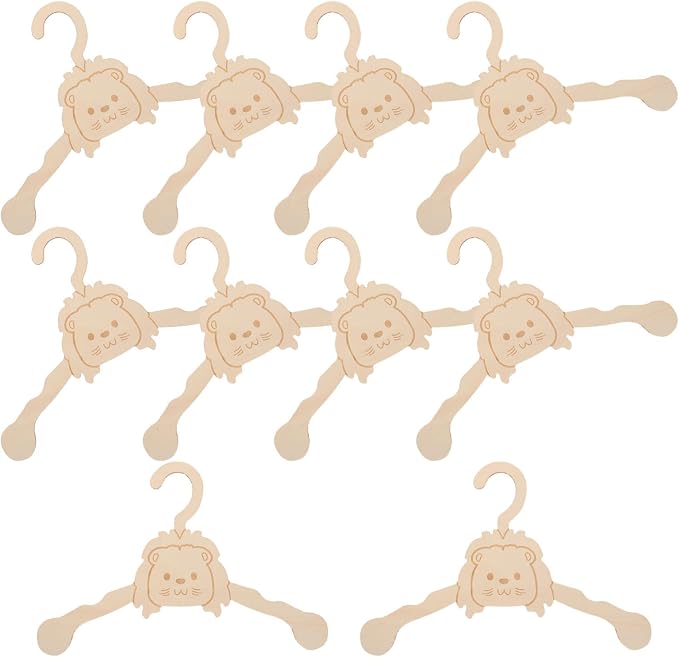 10pcs Wooden Pet Clothing Hangers for Dogs and Cats, Cartoon Animal Design Puppy Clothes Organizer, Beige Wood Material, Hold Multiple Pet Coats, for Displaying Dog Costumes