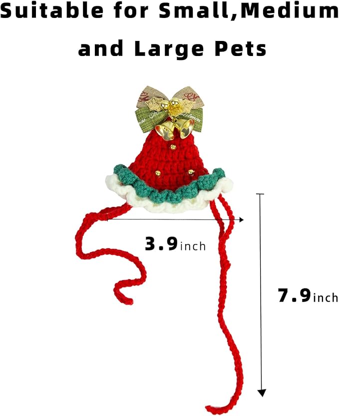 Christmas Dog Costume, Handmade Cat Holiday Outfit with Christmas Tree Hat & Wreath Scarf Set, Adjustable,Lightweight & Breathable,Pet Accessories for Rabbits Xmas Party & Photos