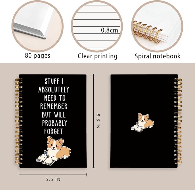 LIANGW Funny Corgi Gifts Spiral Notebook Journal | Welsh Corgi Lovers Gifts Journal for Writing,Pet Dog Mom Owner Gift,Dog School Office Stuff Supplies,5.5x8.3 Inch