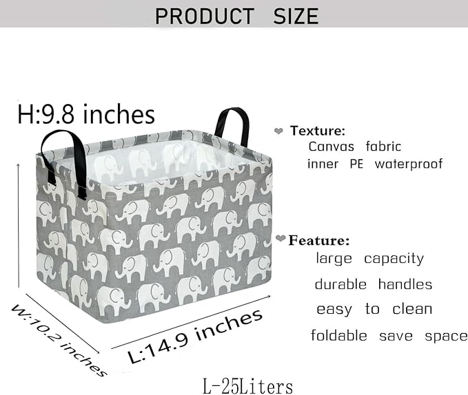 Kid Storage Basket Gift Shelf Basket Toy Storage Bin, Nursery Basket Organizer Box for Children Room Deco With Handles (Elephant)