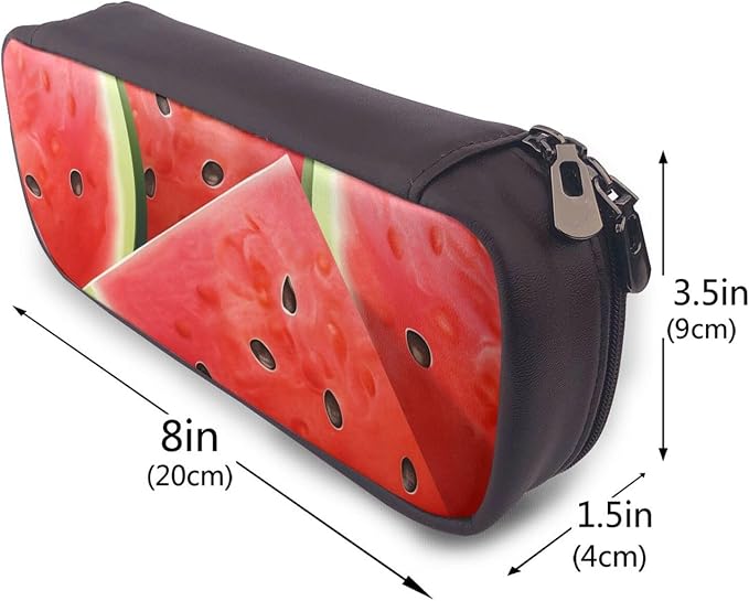 Leather Pen Case with Zipper - Aesthetic Pen Holder Watermelon Slice Pencil Case for Women & Men - Handcrafted Pencil Bag Multi-Functional Travel Cosmetic Case for Work Office Tool Pouch