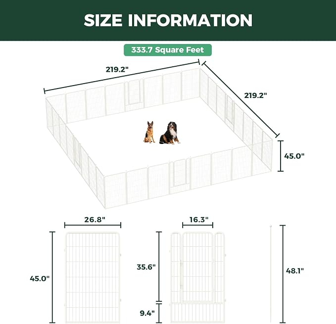 FXW Rollick Dog Playpen, Indoor, Yard & RV Camping, 45" H, 32 Panels | Easy setup, Heavy-duty, DIY layouts, for Large Dogs, Patented