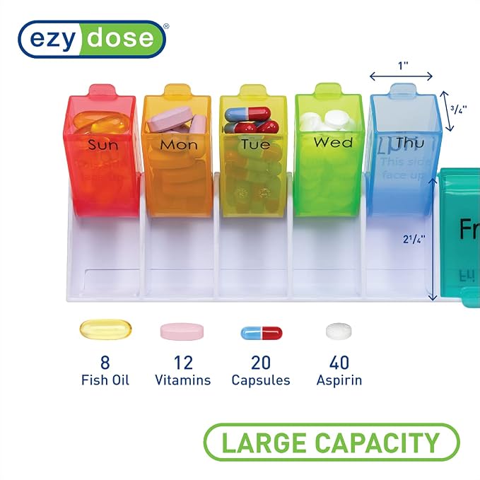 Ezy Dose Weekly (14-Day) Pill Organizer, Large Medicine Planner, Rainbow | Daily Vitamin & Supplement Case, Removable Trays with Flip-Open Daily Compartments for Easy Refill, Travel-Friendly, BPA-Free