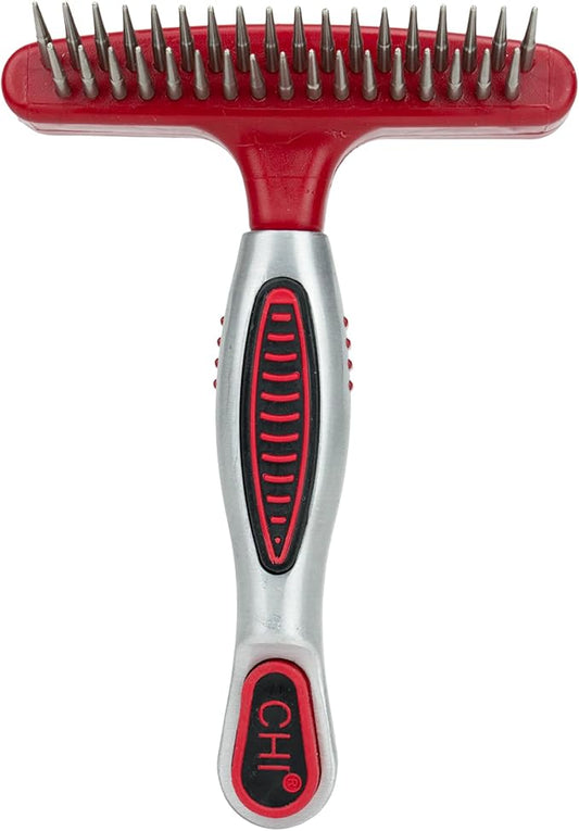 CHI for Dogs Double-Sided Shedding Rake and Blade, 2-in-1 Grooming Tool for Dematting, Deshedding, and Undercoat Removal, Ionic Technology, Ergonomic Soft Grip Handle, All Coat Types, Red