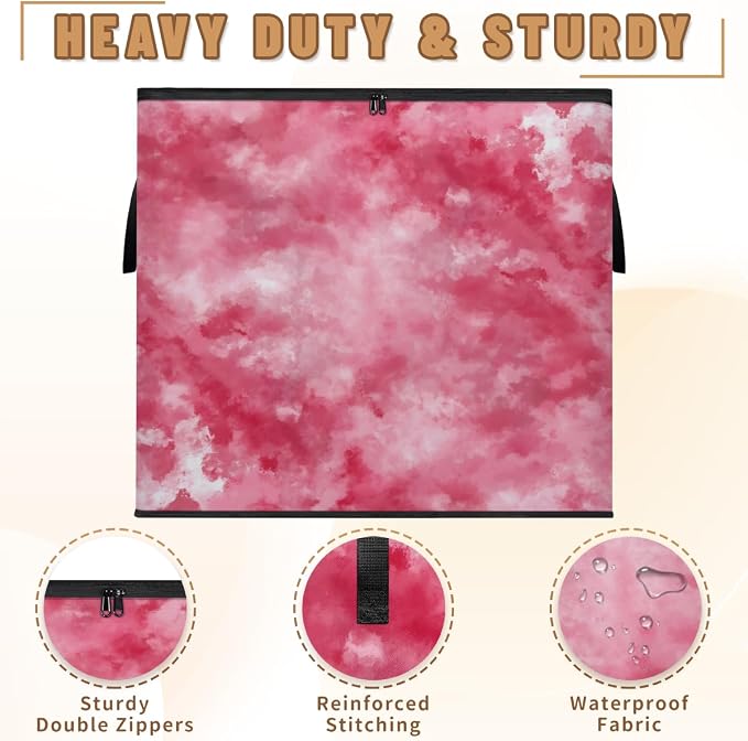 Tie Dye Large Storage Bags, Fabric Bed Storage Containers, Foldable Closet Organizers for Blanket, Clothing, Comforter, Bedding, Pink
