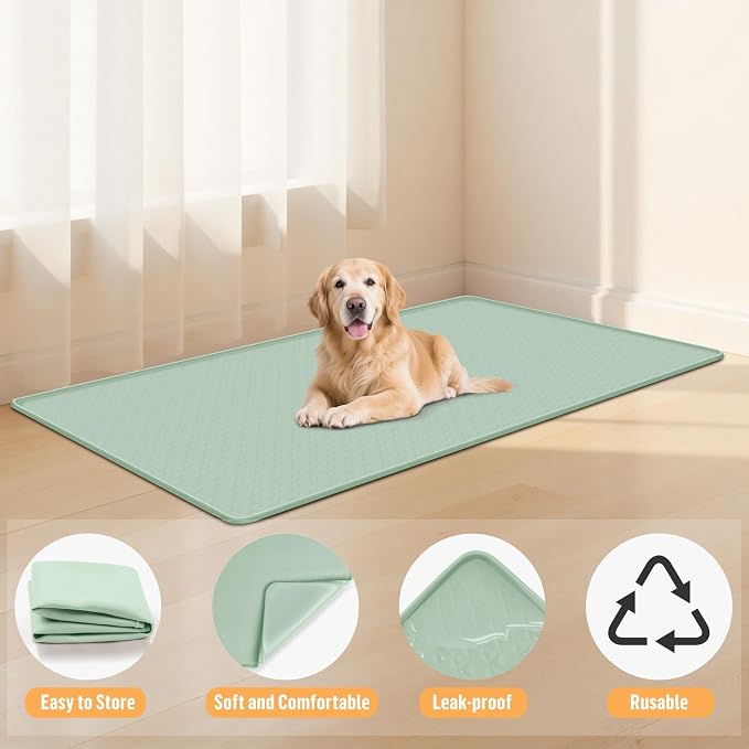 Silicone Dog Bed Mat 51"x 25.6" Crate Mat for Dog Cages, Green | Extra Large Kennel Mat with Raised Edge, Washable, Leakproof, Waterproof Dog Mat for Crate, Dog Floor Mat to Protect Floors