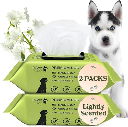 Pawfume Dog Wipes 2 x 100 Count, Pet Wipes – Hypoallergenic & Gentle Dog Wipes for Eyes, Face, Butt, and Paws – Cleaning & Deodorizing, Grooming Tear Stain Wipes for Puppy, Adult Dogs & Cats