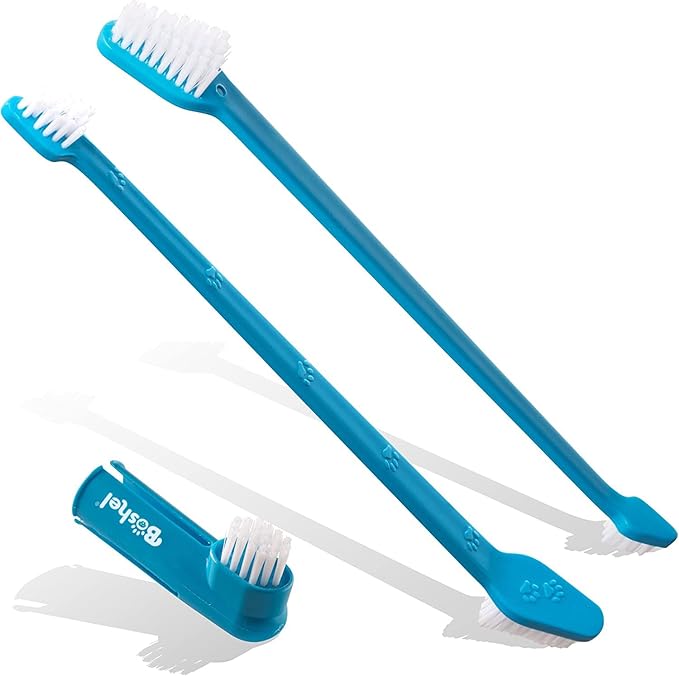 Boshel Pet Toothbrush, 2 Dog Tooth Brush with Dogs Finger Toothbrush for Small and Large Breeds, 3 Pack