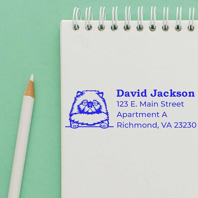 Self-Inking Peeking Himalayan Cat Custom Address Stamp, Easy Press and Print Stamping, Available in 11 Ink Colors, Rectangular Design, Size 7/8" x 2-1/4"