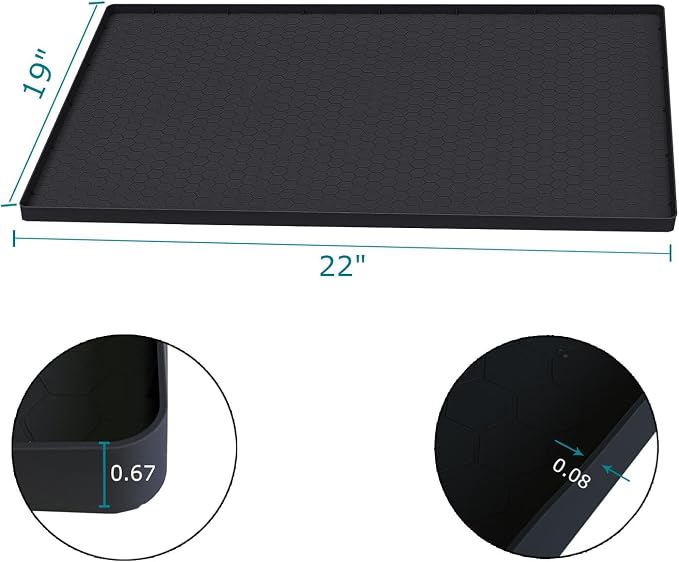 Under Sink Mat 22 x 19, Silicone Under Sink Protector Mat for Kitchen Waterproof, Easy to Clean Bathroom Cabinet Mat Organizers and Storage, Black