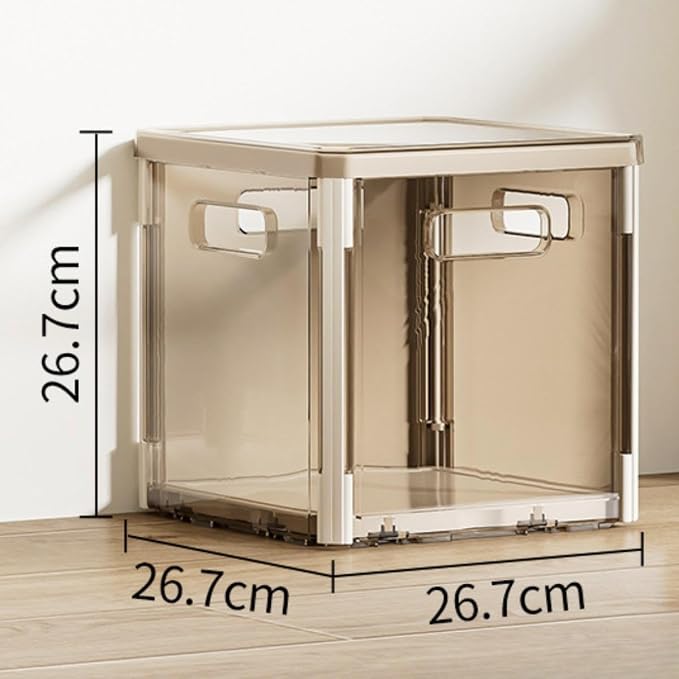 Foldable Storage Box Stackable Organizer Bin Container with Lid and Handles Portable Lightweight Dustproof PET Suitable for Clothing Bedding Books, Light Gray